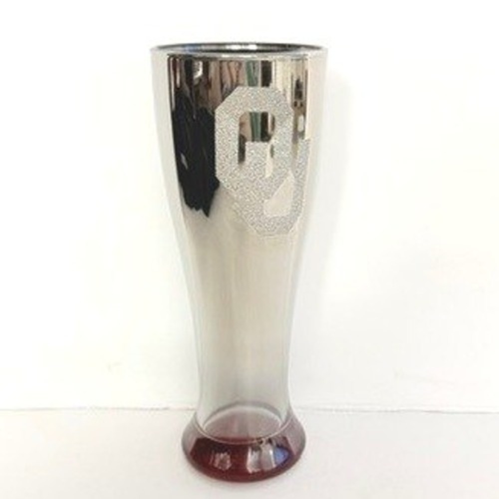 Oklahoma Sooners Silver MIRROR Logo Pilsner‎ Glass Crimson STICKERS gift beer